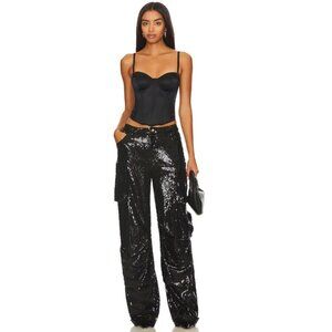 Steve Madden Black Duo Sequined Cargo Pant - SZ S - NWT